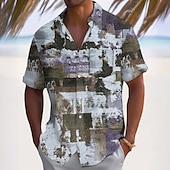 baratos Estampa Geométrica-Homens Geométrica Bloco de cor Camisa Social Camisa casual camisa de botão Manga Curta Moda Casual Férias Dia a Dia Feriado Verão Primavera Aberto para a Lateral Impressão 3D camisas de colarinho Um