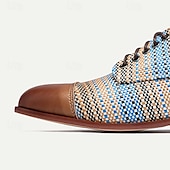 cheap Textured Weave Shoes-Men&#039;s Blue and Tan Woven Oxford Shoes – Retro Lace-Up Casual Shoes for Creative Professionals and Everyday Style
