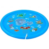 abordables Jouets de Plage et de Plein Air-Tapis de jeu d&#039;eau d&#039;extérieur de 39 pouces, motif de vie marine multicolore, tapis anti-éclaboussures en PVC durable avec arroseur, antidérapant bleu &amp;gonflable idéal pour les jouets aquatiques