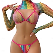 abordables Disfraces de mujer-Drag Queen Orgullo Arco iris Lencería Conjunto de red de pesca arcoíris Adulto Mujer Malla Sensual Desfile del orgullo Mes del Orgullo Víspera de Todos los Santos Carnaval Disfraz de carnaval fácil