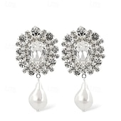 abordables Boucles d&#039;oreilles-Femmes Boucles d&#039;oreilles Clips Géométrique Fleur Précieux Élégant Perle d&#039;imitation Diamant Imitation Des boucles d&#039;oreilles Bijoux Argent Pour Mariage Soirée Quotidien 1 Paire