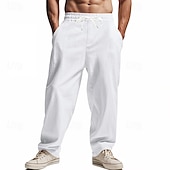 economico Classico-Per uomo Pantaloni di Lino Pantaloni Pantaloni Estivi Pantaloni da Spiaggia Tasca Coulisse Elastico in vita Semplice Comodità Traspirante Vacanza Quotidiano Ferie Hawaiano Boho Nero Bianco