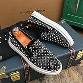 levne Pánské nazouváky a mokasíny-pánské černé slip-on boty s perleťovými detaily - elegantní společenské tenisky na svatby, taneční večírky a luxusní akce
