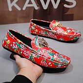 preiswerte Herrenpantoletten &amp; -slipper-Blaue Slipper für Herren mit Blumenmuster und Löwenkopf-Dekoration, stylische Mokassins, ideal für Freizeitausflüge, als Freizeitkleidung und für erholsame Ferien