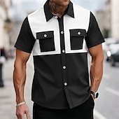 preiswerte Herrenhemd zum Knöpfen-Herren Hemd Sommerhemd Freizeithemd Strandhemd Knopfhemd Schwarz Wein Dunkelgrün Grau Kurzarm Bedruckt Revers Urlaub Hawaiianisch Bekleidung Polyester Mode Lässig Bequem Tasche