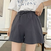 お買い得  コットンリネンショートパンツ-女性用 リネン風ショートパンツ スラックス クロップパンツ ファッション ストリートファッション 膝丈 ナチュラルウエスト 平織り ポケット 弾性巾着デザイン 快適 通気性 お出かけ 週末 フォレストグリーン ブラック ターコイズ ホワイト 夏 レギュラー