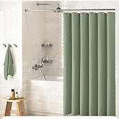 abordables Cortinas de ducha-Cortinas de ducha de tela gruesa texturizada de waffle Resistente a la humedad Forro con ganchos de acero inoxidable Calidad de lujo hotelera Verde salvia 180cm*180cm(70&quot;*70&quot;)
