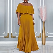 abordables Mariage Décontracté / de Jour-Robe A-Line robes de quinceanera élégante robe mariage invitée de mariage longueur sol manches courtes épaules dénudées polyester sans dos avec plis