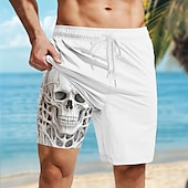 cheap Retro Vintage &amp; Ethic-Men&#039;s Skull Lined Shorts 2 in 1 Board Shorts Swim Shorts Mid Waist Hawaiian Casual Vacation Holiday Beach Wear Side Pockets Color Block With Compression Liner Designer Clothing Apparel