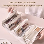 cheap Jewelry &amp; Cosmetic Storage-Leather Travel Cosmetic Bag Large Capacity Portable Women Makeup Case Waterproof Toiletry Makeup Organizer Storage Bag Foldable 4 In 1 Travel Toiletry Bag Cosmetics Storage Bag