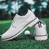 economico Scarpe da Golf da Uomo-scarpe da golf brogue bianche da uomo: resistenti sneakers in similpelle con lacci e dettagli traforati per gli appassionati di golf e sport