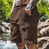 cheap Outdoor-Men&#039;s Cargo Shorts Casual Shorts Hiking Shorts Corduroy Shorts Elastic Waist Multi Pocket Straight Leg Plain Comfort Soft Knee Length Outdoor Casual Daily Fashion Streetwear Black Blue Micro-elastic