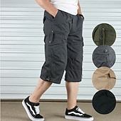 abordables Outdoor-Men's Cargo Shorts Shorts Summer Shorts Drawstring Elastic Waist Multi Pocket Plain Comfort Wearable Calf-Length Outdoor Sport Daily Fashion Casual Black Khaki