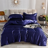 cheap Sheets &amp; Pillowcase-Pure Color Washed Silk Ice Silk Satin Simulated Silk Four-piece Set Summer Home Textile Bedding