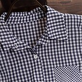tanie Damskie topy w paski i geometryczne-Damskie Sukienka mini Sukienka koszulowa Codzienne sukienki Moda Klasyczny Nowoczesny Na zewnątrz Urlop Święto Regularny Kratka Długi rękaw Kołnierzyk koszuli Niebieski Lato