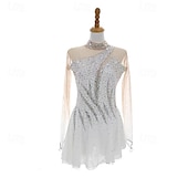 cheap Figure Skating Dresses-Figure Skating Dress Women&#039;s Girls&#039; Ice Skating Dress White Patchwork Thumbhole Mesh Spandex Stretchy Training Practice Professional Skating Wear Thermal Warm Crystal / Rhinestone Long Sleeve Ice