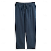 baratos Feriado-Homens Calças de linho Calças Calça verão Calças largas Calças de praia Com Cordão Cintura elástica Perna reta Tecido Conforto Respirável Comprimento total Casual Diário Feriado Férias Moda Branco
