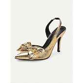 cheap 1950s-Women&#039;s 1950s Style Metallic Green Bow Heels – Elegant Pointed Toe Slingback Stilettos for Party, Prom &amp; Vintage Glam Looks