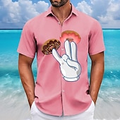 cheap Food &amp; Drinks-Men&#039;s Novelty Funny Donuts Shirt Summer Hawaiian Shirt Button Up Shirt Short Sleeve Hawaiian Resort Vacation Holiday Beach Wear Summer Spring Turndown 3D Print Collared Shirts Pink Blue Green