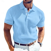cheap Men&#039;s Classic Polo-Men&#039;s Rib Knit Top Golf Polos Shirts Work Casual Lapel Ribbed Polo Collar Short Sleeve Basic Modern Color Block Buttons Knitted Summer Spring &amp; Summer Regular Fit White Yellow Burgundy Navy Blue