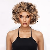cheap Synthetic Trendy Wigs-Synthetic Wig Loose Curl Water Wave Asymmetrical With Bangs Machine Made Wig 10 inch A1 Synthetic Hair Women&#039;s Classic Comfortable Highlighted / Balayage Hair Blonde