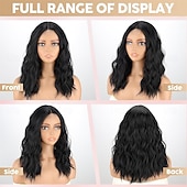 voordelige Synthetische trendy pruiken-18 inch korte golvende zwarte pruik voor vrouwen, middellange zwarte bob, synthetische hittebestendige, natuurlijke en realistische zwarte haarpruik voor dagelijks kapsel, cosplay, feestgebruik