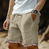economico retrò-Per uomo Shorts Shorts di Lino Pantaloncini Estivi Shorts da Spiaggia Tasca Coulisse Elastico in vita Semplice Comodità Traspirante Lunghezza al ginocchio Casuale Quotidiano Ferie Stile Etnico Retr