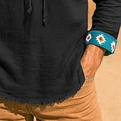 economico Strada-Per uomo Camicia Camicia di lino Stile vichingo Camicia Estiva Camicia da Spiaggia Camicia Western Tinta unica Vacanza Casuale Nero Bianco Verde Manica Lunga Scollo a V Abbigliamento Coulisse