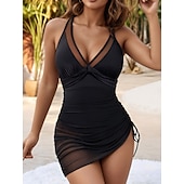 billige One Pieces &amp; Tankinis-Dame One-Piece Badetøy Badetøy Netting Midjekontroll Badetøy Ensfarget Badetøy Svart Rosa Pustende Hurtigtørkende Lettvekt Ermeløs - Svømming Surfing Strand Sommer Vår