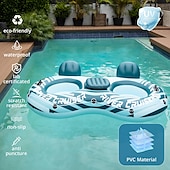 abordables Piscinas, Jacuzzis &amp; Suministros-Sillón flotante inflable para piscina doble, para 2 personas, con respaldo grande, de PVC resistente, con portavasos, resistente a los rayos UV y a las perforaciones, con capacidad de almacenamiento
