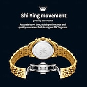 abordables Relojes de Cuarzo-Reloj de pulsera Olevs 3673 para hombre, con esfera romboidal y fase lunar, de acero inoxidable macizo, resistente al agua y fecha.