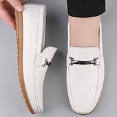 cheap Men&#039;s Slip-ons &amp; Loafers-Men&#039;s White Loafers with Silver Accents, Lightweight Casual Shoes, Ideal for Everyday Wear and Vacation Getaways
