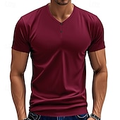 cheap Casual Henley Tee-Men&#039;s T Shirt Henley Shirt Tee Short Sleeve Shirt Short Sleeve V Neck Summer Plain Fashion Designer Basic Plain Vacation Street Going out claret Black Royal Blue Top Tee for Men