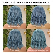 cheap Synthetic Trendy Wigs-Synthetic Wig Wavy Water Wave Layered Haircut Neat Bang Machine Made Wig 12 inch A1 Synthetic Hair Women&#039;s Classic Adorable Comfortable Blue