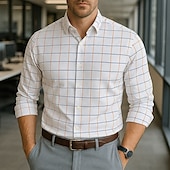 cheap Men&#039;s Button Up Shirts-Men&#039;s Summer Shirt Casual Shirt Beach Shirt Button Up Shirt White Dark Navy Sky Blue Long Sleeve Plaid / Striped / Chevron / Round Lapel Vacation Hawaiian Button-Down Clothing Apparel Polyester