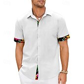 economico camicia da uomo con bottoni-Per uomo Camicia Camicia Estiva Camicia casual Camicia da Spiaggia Camicia con Bottoni Bianco Manica Corta Semplice Bavero Vacanza Camicia hawaiana Abbigliamento Poliestere Moda Casual Confortevole