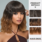 levne Syntetické trendy paruky-Syntetické paruky Kudrny Loose Curl Asymentrický střih Elegantní ofina na stroji Paruka 16&quot; A1 Umělé vlasy Dámské Roztomilý Klasické Pohodlné Tmavě hnědá
