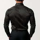 halpa Miesten satiinipaidat-Miesten Paita Satiini paita Raidallinen paita Rento paita Button Up paita Raidoitettu Häät Loma Musta Viini Laivaston sininen Apila Pitkähihainen Kaulus 봄 &amp; Syksy Vaatetus