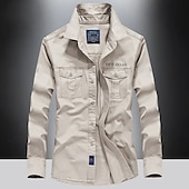 voordelige Werkhemden voor heren-Voor heren Overhemd Zomer overhemd Normaal shirt Overhemd met knopen Cargoshirt Donker Marine khaki Leger Groen Beige Lange mouw Citaten &amp; Gezegdes Overhemdkraag Vakantie Hawaii Zak Kleding 100