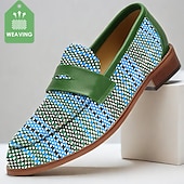 abordables Chaussures en Tissage Texturé-Mocassins à boucle en nylon tissé vert pour homme - Chaussures décontractées uniques