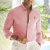 voordelige Geometrisch patroon-Voor heren Tekstopdruk Overhemd Overhemd met knopen Lange mouw Zakelijk informeel Formeel Dagelijks gebruik Zomer Lente Strijkijzer 3D-afdrukken Linnenachtig shirt Blozend Roze blauw Groen