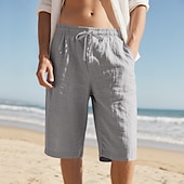 billiga Semester-Herr Capribyxor Linne Shorts Sommarshorts Beach Shorts Snörning Elastisk midja Slät Komfort Andningsfunktion Vadlängd Utomhus Dagligen Strand Semester Mode Svart Vit