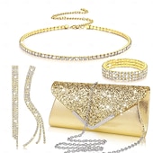cheap Jewelry Sets-Simple Europe and the United States full diamond fashion all-in-one dinner package jewelry set necklace fringe earrings bracelet elastic four-piece set