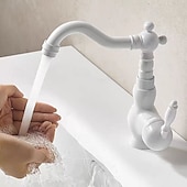 economico Classici-miscelatore monocomando per lavabo da bagno in ottone, rubinetti monocomando per lavabo a ponte rubinetto in ceramica, rubinetti monoforo per tubo flessibile freddo e caldo