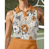 preiswerte Frauen-Tennis-Set-Damen Blumenmuster Sporthemd Sport-Set Tennis-Set Tennis Shirt 2 Stück Ärmellos Druck Atmungsaktiv Tennis Golfspiel Badminton Polokragen Rock Orange Tennisbekleidung