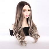abordables Perruques Synthétiques Sans Bonnet-Perruque Synthétique Ondulé Ondulation profonde Coupe dégradée Avec frange Fabriqué à la Machine Perruque 24 pouces A1 Cheveux synthétiques Femmes Classique Confortable Cheveux Mèches / Balayage Blond