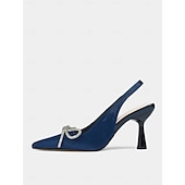 economico cocktail-Scarpe con tacco a spillo in raso verde da donna con cinturino posteriore e fiocco di cristallo: tacchi a gattino sofisticati per cocktail party e occasioni festive
