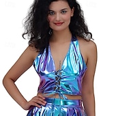levne Topy-Retro 80. léta Krátký top Disko Lodičkový Lesklý latexový patent Kov Dámské předvečer Všech svatých Karneval Pride Parade Měsíc hrdosti Dospělé Vrchní deska Léto