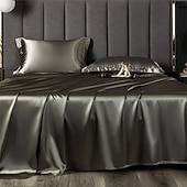 abordables Parures de draps-Drap en soie glacée Pièce unique Drap de satin Drap de soie cool Housse de coussin Ensemble de trois pièces