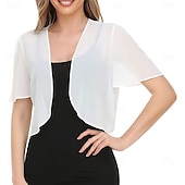 baratos Estolas de Casamento-Capa Elegante para Mulheres Proteção Solar Manga Curta Chiffon Indicada para Casamento Com Cor Pura Para Verão
